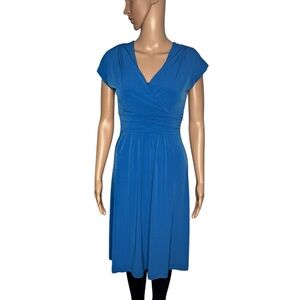 Iman woman royal blue v-neck midi length short sleeve evening dress size XSP